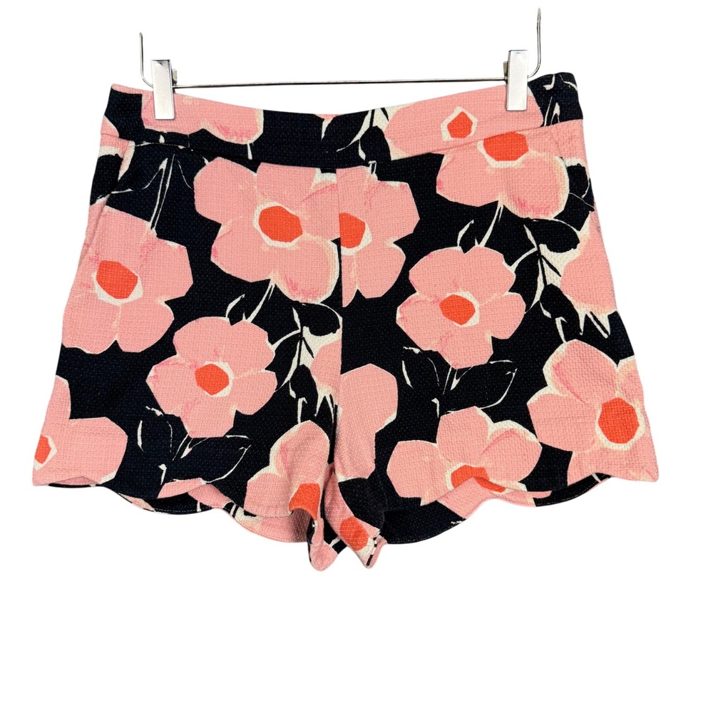 Anthropologie Shorts Womens 10 Georgie Pink Navy Blue Floral Scalloped High Rise